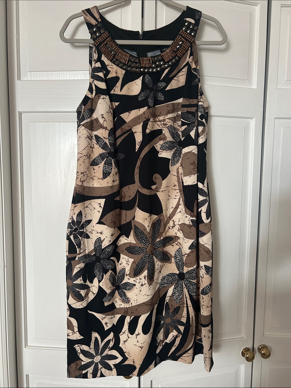 connected apparel Black and Cream Beaded-Neckline Midi Dress